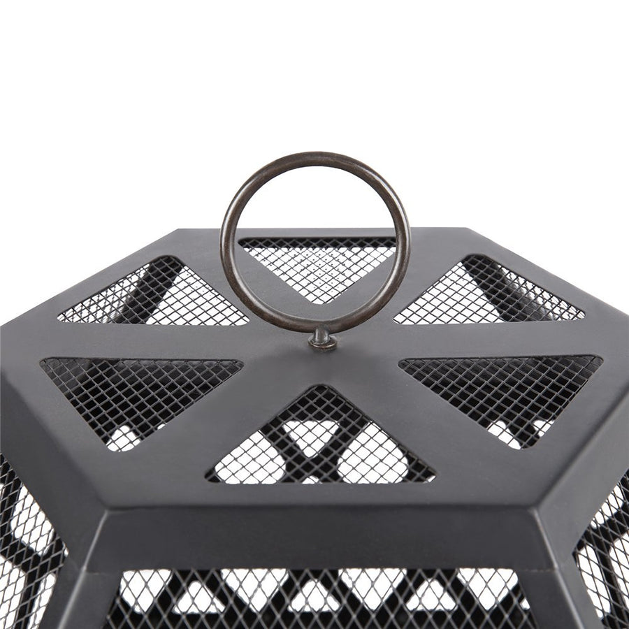 Outdoor Bonfire Pit, 24" Outdoor Hexagon Metal Fire Pit, Wood Burning BBQ Grill Fire Pit Bowl with Spark Screen, Poker, Backyard Patio Garden Fire Pit for Camping, Heating, Bonfire, Picnic, L6222