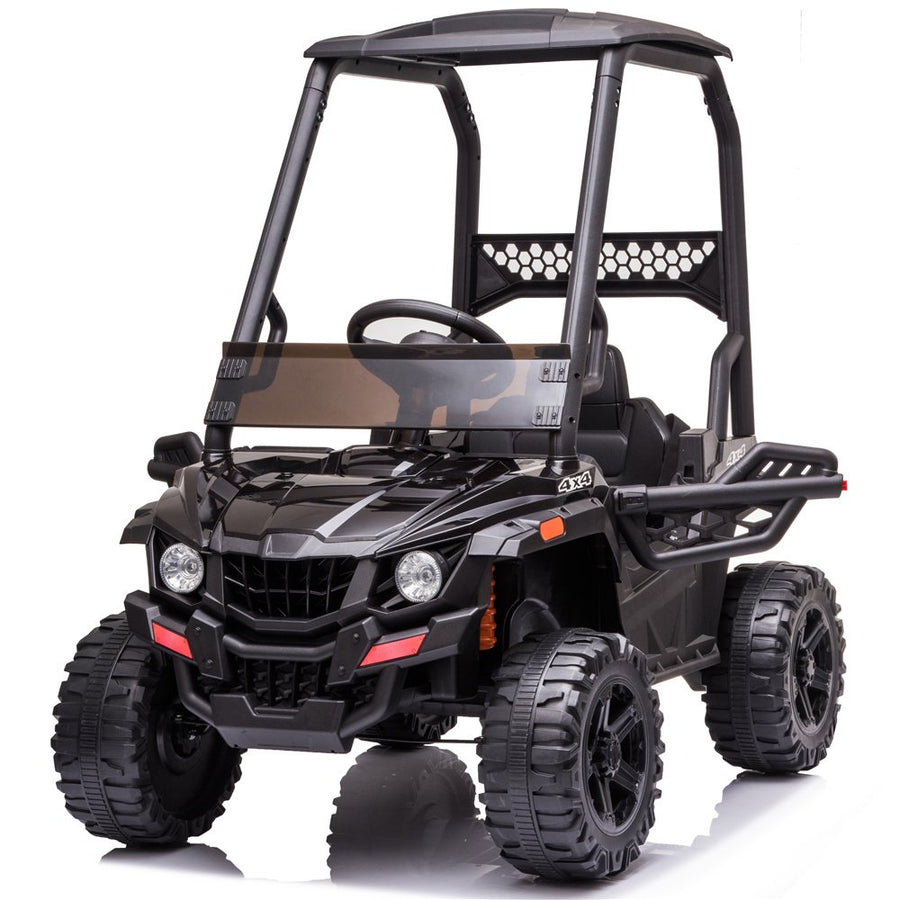 12V Ride on Toy with Remote Control, Kids Off-Road UTV Ride on Truck Car with High Roof, Black Electric Vehicles for Boys Girls, Suspension, 3 Speeds, LED Lights, MP3 Player, L