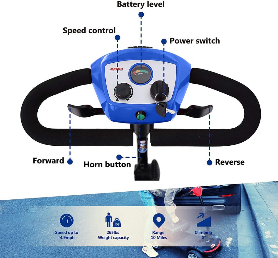 Segmart 4 Wheel Compact Mobility Scooters, Heavy Duty Handicap Electric Scooters for Senior, Compact Motorized Scooter with Detachable Basket, Outdoor Scooter with Anti-Tip wheel, Blue, SS580