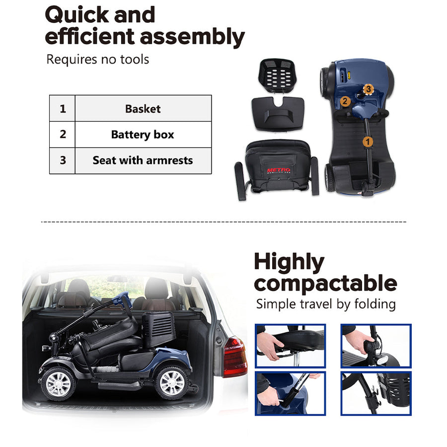Segmart Mobility Scooters for Seniors, Heavy Duty Handicap Electric Scooters with 4 Wheel, Lightweight Compact Motorized Scooter with Headlights, Outdoor Power Scooter with Anti-Tip Wheels, Blue, SS113