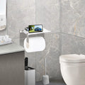 Wall Mounted Toilet Paper Holder with Phone Shelf, Space Aluminum Bathroom Accessories Tissues Roll Holder, Bathroom Paper Towel Storage Rack, Washroom Toilet Paper Holder with Storage Shelf, S5702