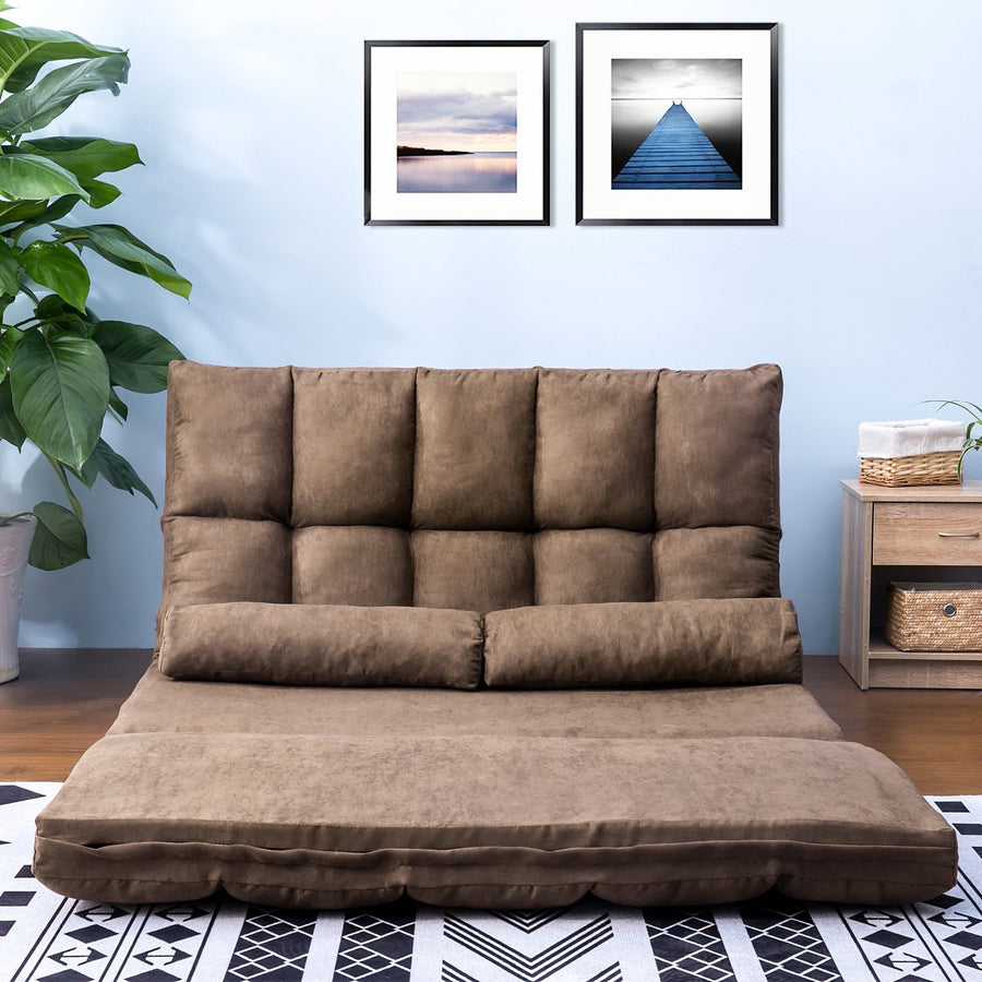 Floor Sofa Bed, Foldable Double Chaise Lounge Sofa Chair with Two Pillows, Adjustable Floor Couch and Sofa for Living Room and Bedroom, Lazy Sofa Floor Chair for Gaming, Sleeper and Reading, L2791