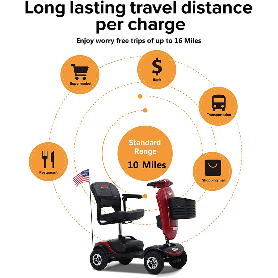 Senior Mobility Scooter, Outdoor Electric Powered Mobility Scooter with The US Flag, Motorized Scooter with Pneumatic Tires, Foldable Tiller with Cup Holder & USB Charging Port, 4.9 mph, Red, SS469