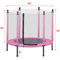 48" Mini Trampoline for Kids, Portable Small Toddler Trampoline with Enclosure, Durable and Safe Rebounder Trampoline for Kid Exercise & Play Indoor or Outdoor, Pink, L087