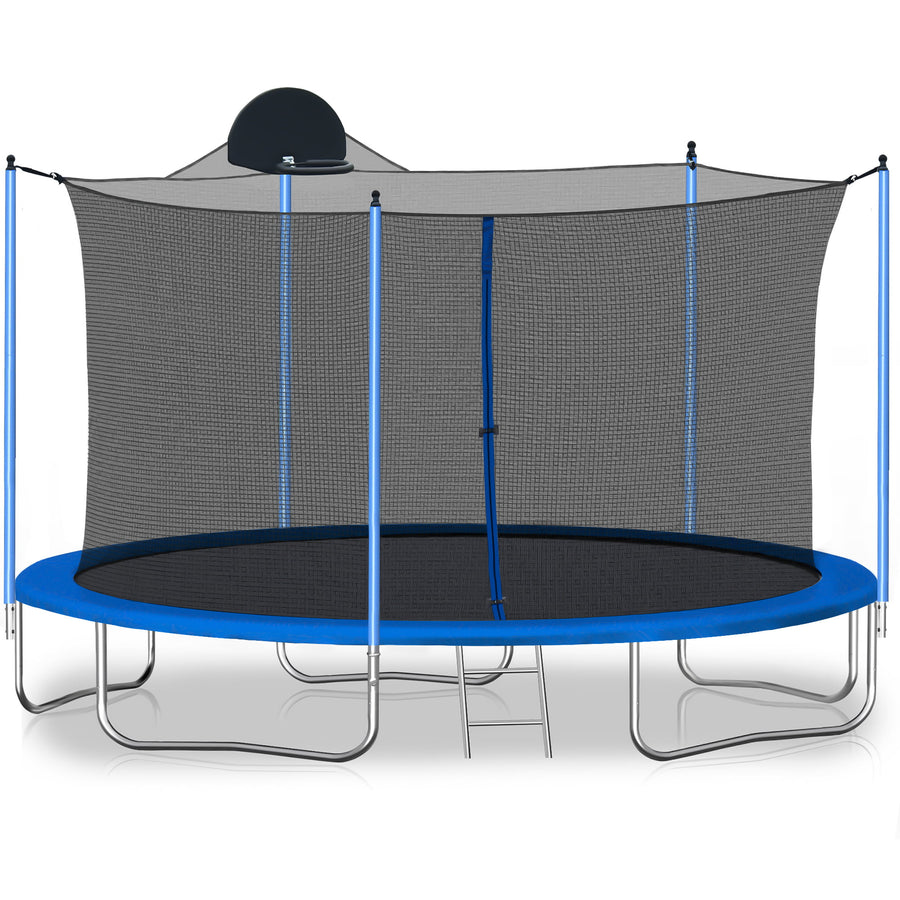 12ft Trampoline with Enclosure, New Upgraded Kids Outdoor Trampoline with Ladder, Heavy Duty Round Trampoline for Indoor or Outdoor Backyard, LLL4569