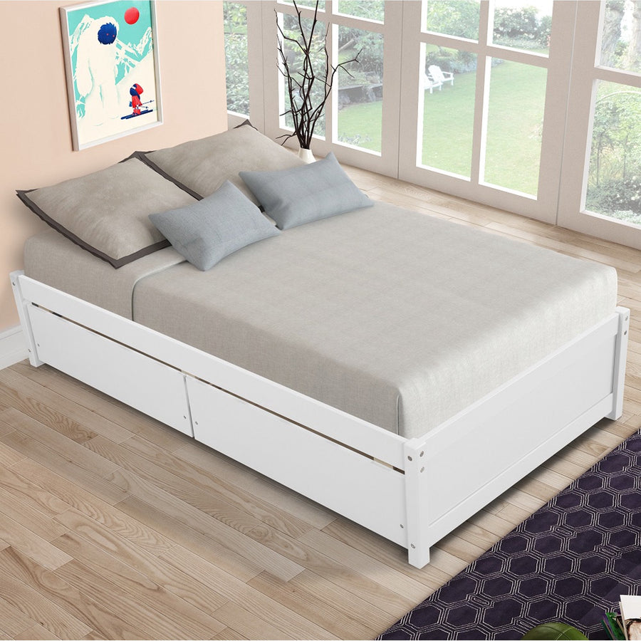 SEGMART Wooden Twin Size Bed Frame with Storage, L