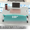 Fold Laptop Desk for Bed, Portable Laptop Bed Tray with Legs, Small Lazy Laptop Bed Tray with iPad Slots, Gray Laptop Table for Adults/Students/Kids, Eating Working Desk for Couch/Sofa/Floor, L