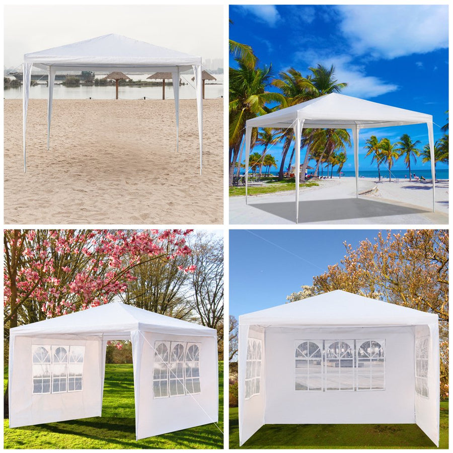 SEGMART 10 x 10 Canopy Tent with 3 Removable SideWalls for Patio Garden, Sunshade Outdoor Gazebo BBQ Shelter Pavilion, for Party Wedding Catering Gazebo Garden Beach Camping Patio, White, SS1097