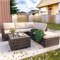 4 Piece Patio Furniture Set, SEGMART Outdoor Furniture Set with Ottoman, Coffee Table, 2-Seater Sofas, Outdoor Conversation Set with Light Khaki Cushions for Backyard, Porch, Garden, Pool, LLL210