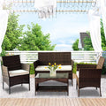 Outdoor Patio Furniture Set, 4 Piece Patio Conversation Set with Glass Dining Table, Loveseat & Cushioned Wicker Chairs, Modern Outdoor Rattan Wicker Patio Set for Yard, Porch, Pool, L4612