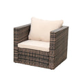 4 Piece Outdoor Patio Furniture Set with Wicker Chair, 3-Seat Sofa, Ottoman, Glass Table, All-Weather PE Rattan Patio Conversation Furniture Set for Backyard, Porch, Garden, Poolside, L4495