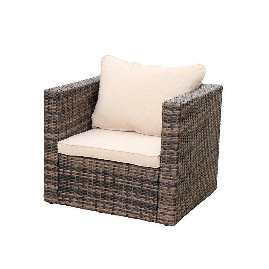 4 Piece Outdoor Patio Furniture Set with Wicker Chair, 3-Seat Sofa, Ottoman, Glass Table, All-Weather PE Rattan Patio Conversation Furniture Set for Backyard, Porch, Garden, Poolside, L4495