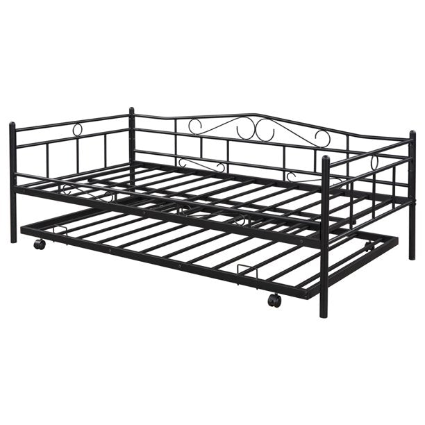 Twin Daybed with Trundle Included, SEGMART Twin Trundle Bed Frame with Metal Slat Support, Trundle Beds for Kids Teens Adults, Daybed for Bedroom Guest Room, Bed Frame No Box Spring Needed, Black