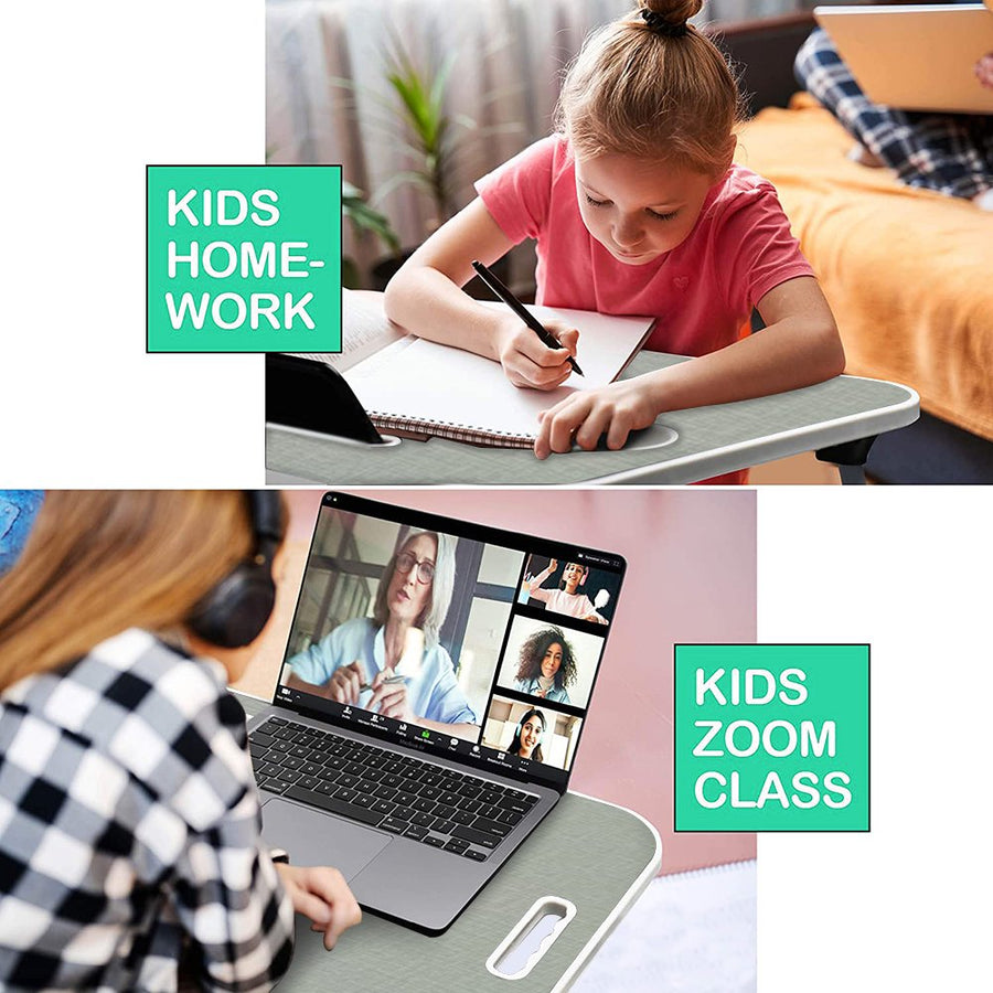 Fold Laptop Desk for Bed, Portable Laptop Bed Tray with Legs, Small Lazy Laptop Bed Tray with iPad Slots, Gray Laptop Table for Adults/Students/Kids, Eating Working Desk for Couch/Sofa/Floor, L