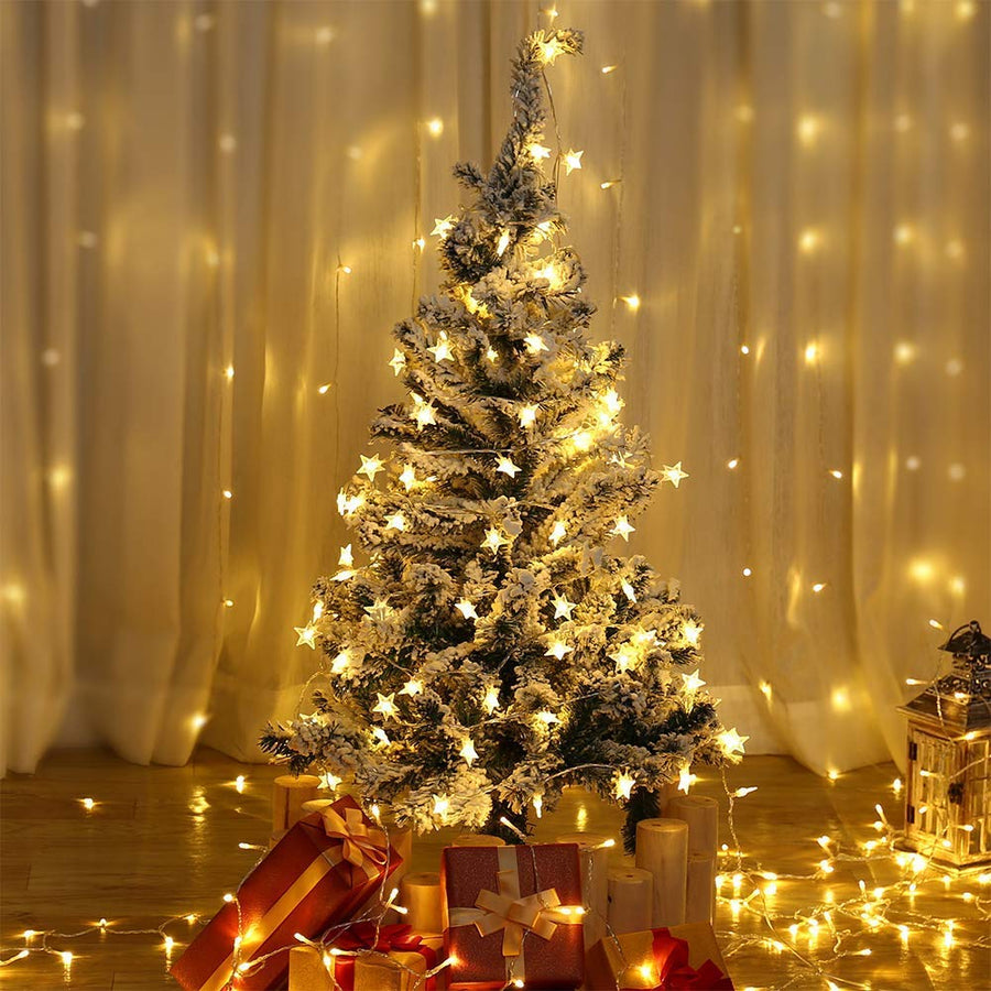LED Star String Lights, 19.68FT 40LED String Lights Indoor/Outdoor Waterproof Decorative Light, Battery Operated Fairy String Lights for Bedroom, Garden, Christmas Tree, Wedding, Warm White, L