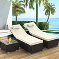 SEGMART Outdoor Wicker Patio Lounge Chair Set of 3, Adjustable PE Rattan Chaise Lounge with Seat Cushion and Tea Table, Outdoor Lounger Recliner for Garden, Balcony, Pool, Patio, Deck, Backyard, TR23