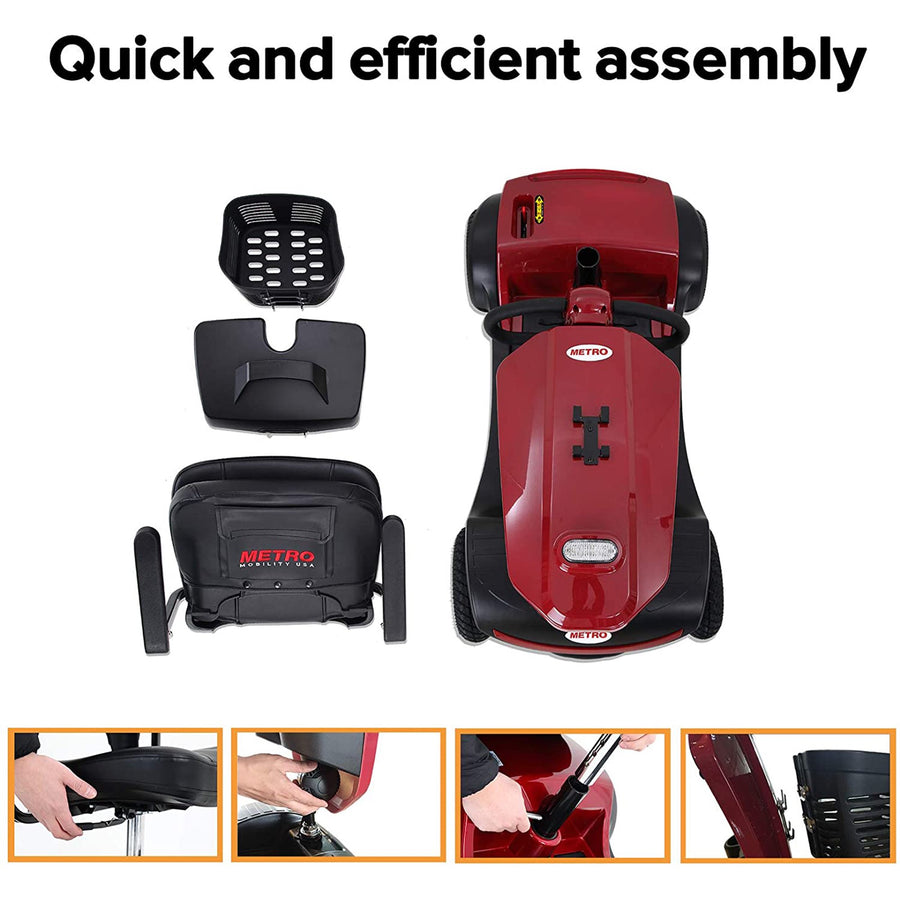 Senior Mobility Scooter, Outdoor Electric Powered Mobility Scooter with The US Flag, Motorized Scooter with Pneumatic Tires, Foldable Tiller with Cup Holder & USB Charging Port, 4.9 mph, Red, SS469