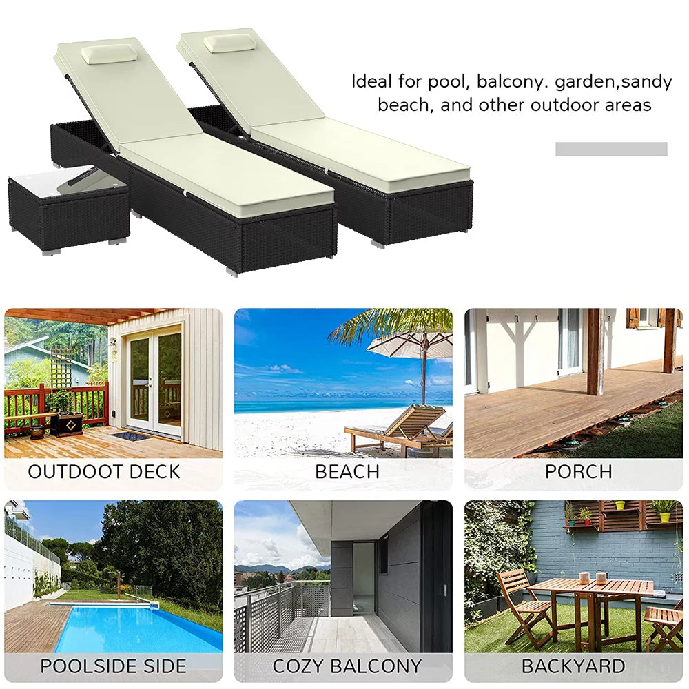 SEGMART Outdoor Wicker Patio Lounge Chair Set of 3 Adjustable PE Ratt