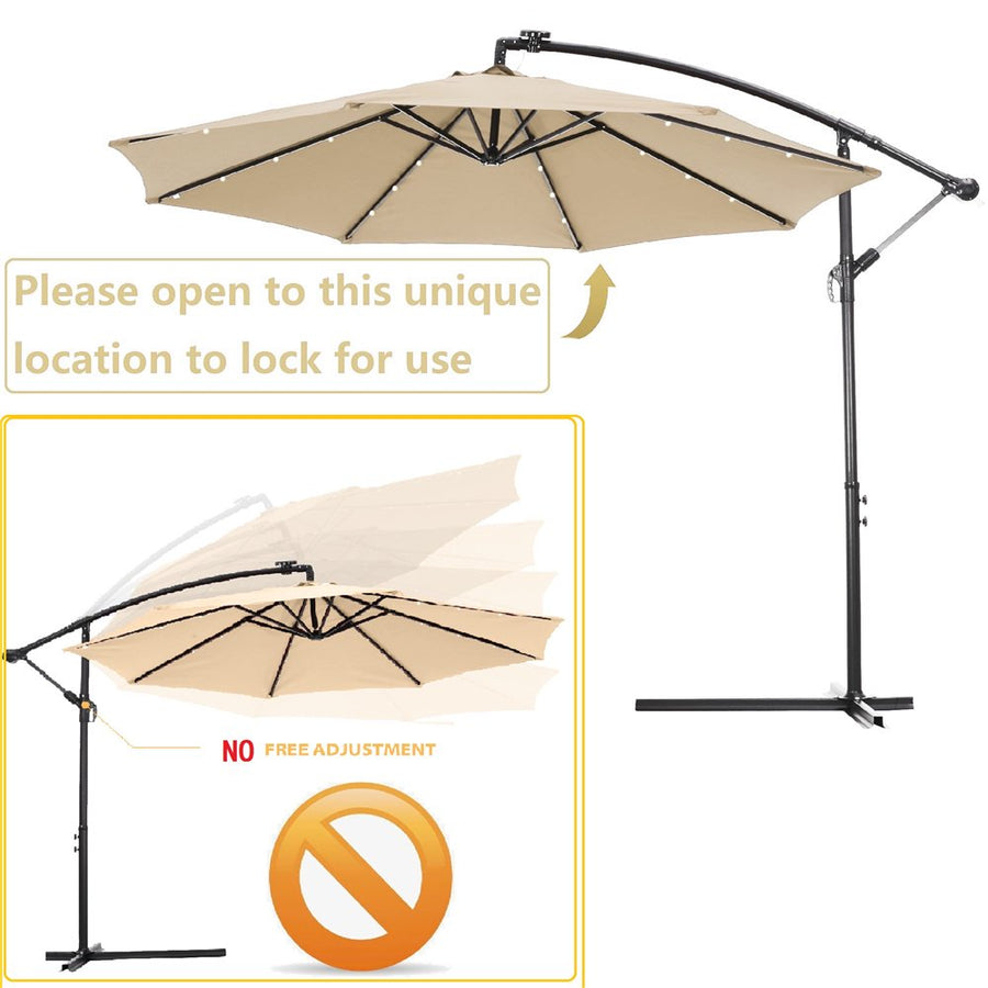 Outdoor Umbrella with Led Lights, 10FT Solar LED Offset Patio Umbrella, Hanging Cantilever Market Patio Umbrella with Crank, Cross Base, Backyard Offset Umbrella for Garden Pool, L