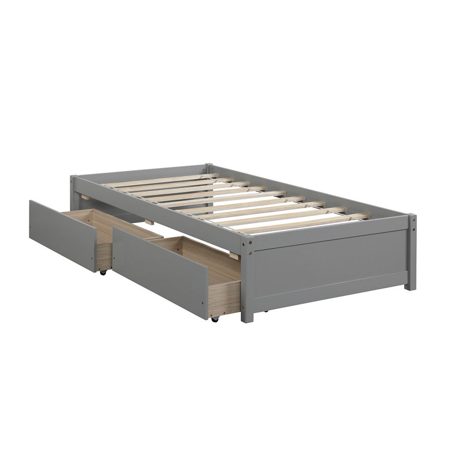 Wood Platform Bed Frame with Storage, Twin Size Bed Frame for Girls Boys, SEGMART Classic Twin Bed Frame with Drawers/Wood Slat Support, Kids Twin Bed Frame No Box Spring Needed, Grey, H696