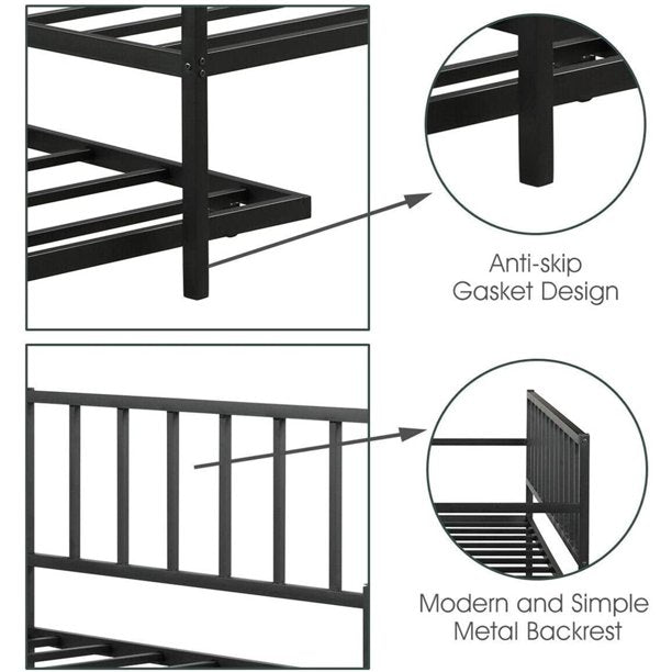 Twin Metal Trundle Bed Frame, SEGMART Twin Trundle Beds with Trundle Included, Daybed & Trundle with Metal Slat Support, Twin Daybed for Adults Kids Teens, Bed Frame No Box Spring Needed, Black