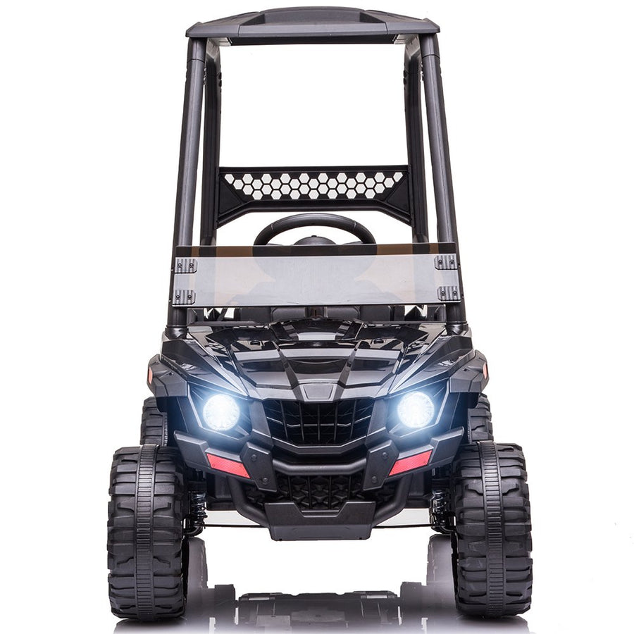 12V Ride on Toy with Remote Control, Kids Off-Road UTV Ride on Truck Car with High Roof, Black Electric Vehicles for Boys Girls, Suspension, 3 Speeds, LED Lights, MP3 Player, L