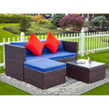 Outdoor Garden Patio Sectional Sofa Sets, SEGMART 3 Pieces Modern Wicker Furniture Set Tempered Glass Coffee Table, Ottoman, Outdoor Conversation Sets for Porch Poolside Backyard, S9128