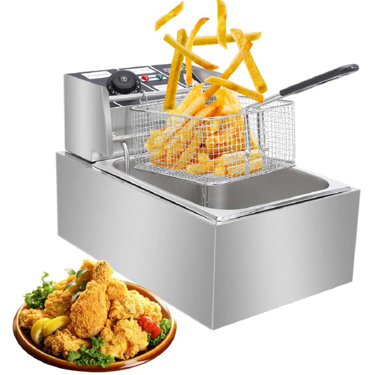 Electric Deep Fryer with Basket, 6L 2500W Stainless Steel Single