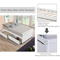Wood Twin Platform Bed Frame with Drawers for Girls Boys, Kids Twin Size Bed Frame with Storage, Wood Slat Support, No Box Spring Needed, White, H690