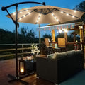 Patio Umbrella with Led Lights, 10FT Solar LED Offset Outdoor Umbrella, Hanging Cantilever Market Patio Umbrella with Crank, Cross Base, Backyard Offset Umbrella for Garden Pool Deck, L6088
