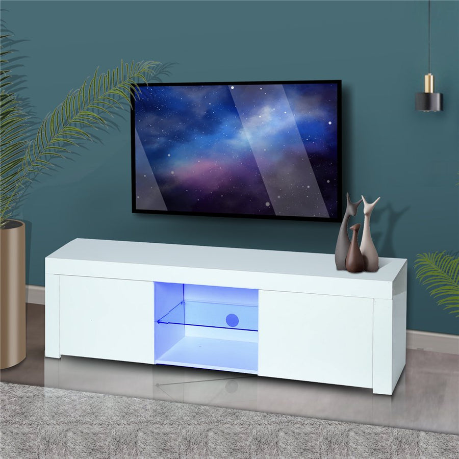 TV Console Table for 65 Inch TV, SEGMART Modern White TV Stand with LED Lights, High Gloss TV Console Cabinet with Storage Drawers, Home Media Entertainment Center for Living Room, 59"x13.7", LLL2606