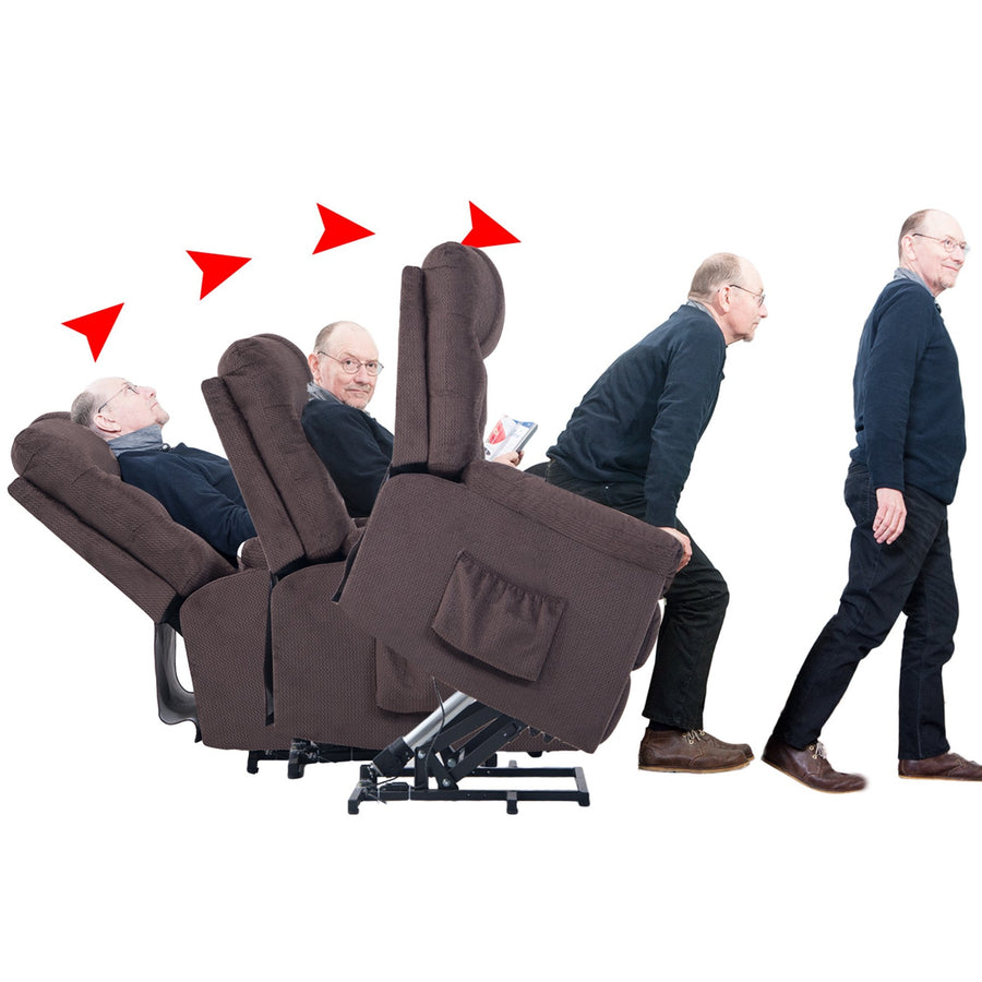 Clearance!Power Lift Recliner Chair for Elderly, High-Grade Upholstered Fabric Massage Sofa Lounge Chair with Remote Control, Heavy Duty & Safety Motion Reclining Mechanism Living Room Furniture,Brown, L