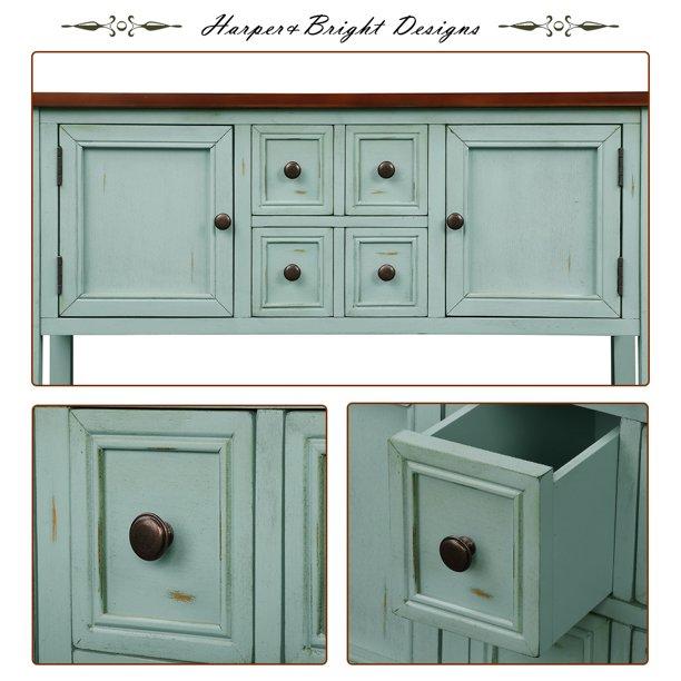 Segmart Console Table with 4 Storage Drawers, Wood Buffet Sideboard Desk with 2 Cabinets and Bottom Shelf, S5262