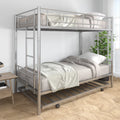Twin Over Twin Bunk Beds, Convertible Bunk Beds with Trundle for Kids, Sturdy Metal Loft Bed Frame with Staircases, Convertible Bunk Bed with Guard Rail, No Spring Box Needed, Silver, SS1383