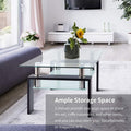 Rectangle Coffee Table for Living Room, Clear Glass Coffee Table with Lower Shelf, Modern Center Table with Metal Legs, 39.4" x 24" x 17.7" Sofa Table Home Furniture, Easy Assembly, L5503