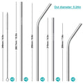 Reusable Straws, Stainless Steel Tumbler Set of 8, 2 Cleaning Brushes
