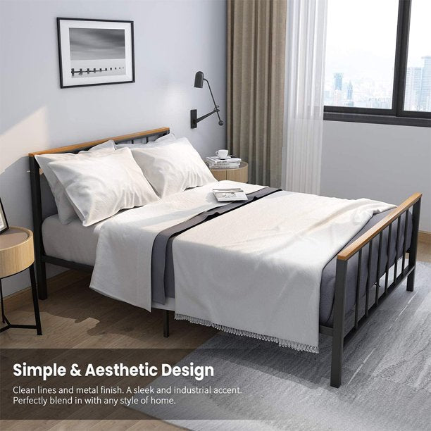 Metal Platform Bed Frame with Headboard, SEGMART Full Size Bed Frame for Girls Boys, Metal Bed Frame with Metal Slat Support, Platform Bed Frame with Solid Construction & Footboard, Black, L