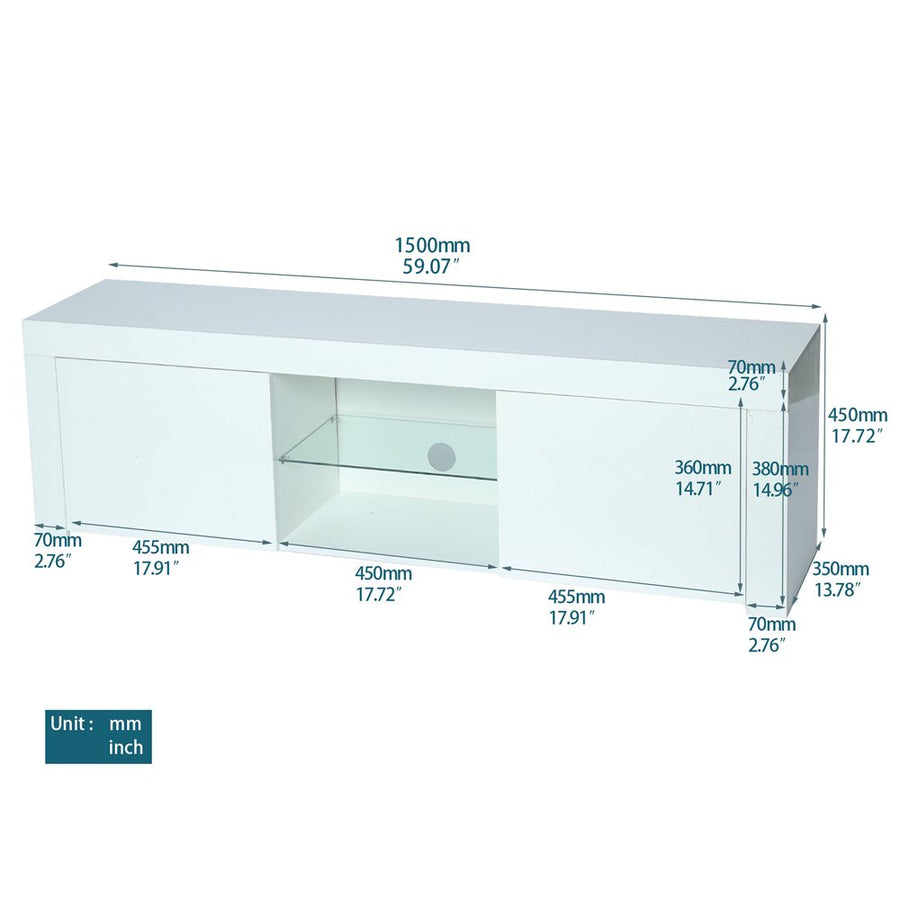 TV Console Table for 65 Inch TV, SEGMART Modern White TV Stand with LED Lights, High Gloss TV Console Cabinet with Storage Drawers, Home Media Entertainment Center for Living Room, 59"x13.7", LLL2606
