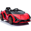 Electric Kids Ride on Toys for Boys Girls, 12V Ride on Cars with Remote Control, Battery Powered Ride on Sport Car, Ride on Toys with LED Lights/Safety-Belt/Horn, Red, LLL3289