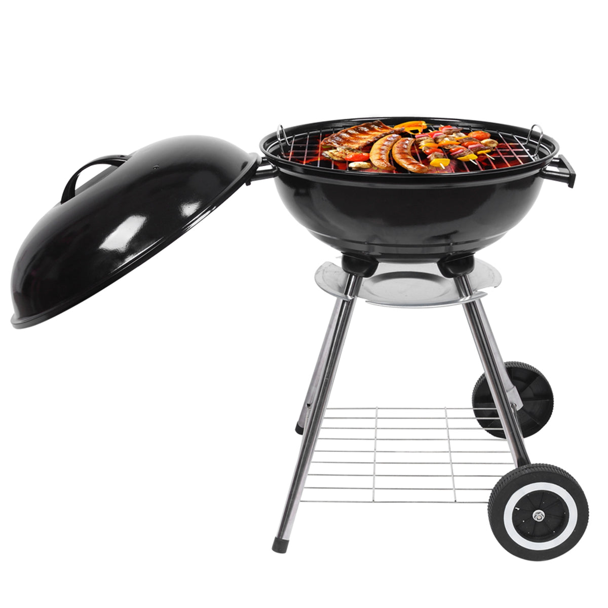 Segmart Charcoal Grill with Offset Smoker & Side Table, Portable Outdoor  Camping Barrel BBQ Oven with Wheels, Black