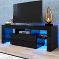 TV Console Table with Storage, SEGMART Modern Black TV Stand with LED Lights, High Gloss TV Console Cabinet with Drawers, Home Media Entertainment Center for Living Room, 51"x13.7"x17.7", LL284