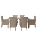 Patio Dining Set Clearance, 7 Piece Patio Furniture Sets with 6 PE Wicker Chairs, Glass Dining Table, All-Weather Outdoor Patio Dining Conversation Set with Cushions for Backyard, Lawn, Garden, Pool, L