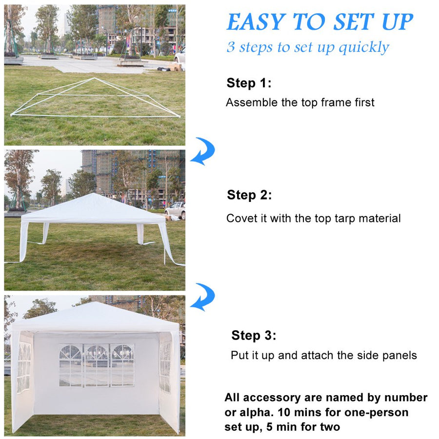 Outdoor Party Tent with 3 Side Walls, 10' x 10' White Backyard Tent for Outside, 2021 Upgraded Patio Gazebo Sunshade Shelter, Outdoor Wedding Canopy Tent for Parties Garden Pool, I7412
