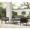 4 Piece Wicker Patio Set, Outdoor Patio Furniture Sets with Glass Dining Table, Loveseat & 2 Cushioned Chairs, Modern Conversation Sets with Coffee Table for Backyard, Porch, Garden, Poolside, L4636