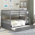 Solid Wood Bunk Beds for Kids, SEGMART Gray Full over Full Bunk Bed with Trundle, Solid Wood Full Bunk Bed with Ladder, Full Size Detachable Bunk Bed Frame for Kids, Boys, Girls, Teens, LLL1488