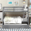 Solid Wood Bunk Beds for Kids, SEGMART Gray Full over Full Bunk Bed with Trundle, Solid Wood Full Bunk Bed with Ladder, Full Size Detachable Bunk Bed Frame for Kids, Boys, Girls, Teens, LLL1488