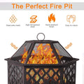 24-inch Outdoor Wood Burning Fire Pit, SEGMART Fire Pit with Flame-Retardant Lid, Hex-Shaped Steel Metal Fire Pit Fireplace w/Poker, Multifunctional Garden Terrace Fire Bowl Heater/BBQ/Ice Pit, S7043