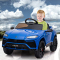 Kids Electric Cars for Backyard, Licensed Lamborghini Ride-on Toy, 12V Rechargeable Battery Electric 4 Tries Car with Remote Control, Horn, Radio, USB Port, Spring Suspension, LED Light, Blue, SS2461