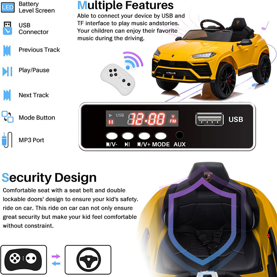 Licensed Lamborghini Ride-on Toy, 12V Rechargeable Battery Powered 4 Tries Car with Remote Control, S7827