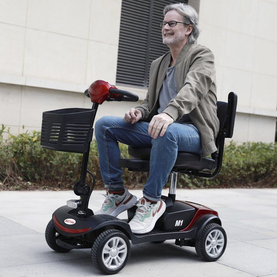 Segmart Compact Mobility Scooters for Senior, Heavy Duty Handicap Electric Scooters with 4 Wheel, Lightweight Motorized Scooter with Detachable Basket, Outdoor Scooter with Anti-Tip wheel, Red, S8680